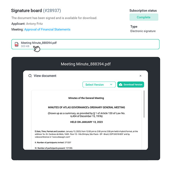 Integration of results with minutes of the general meeting